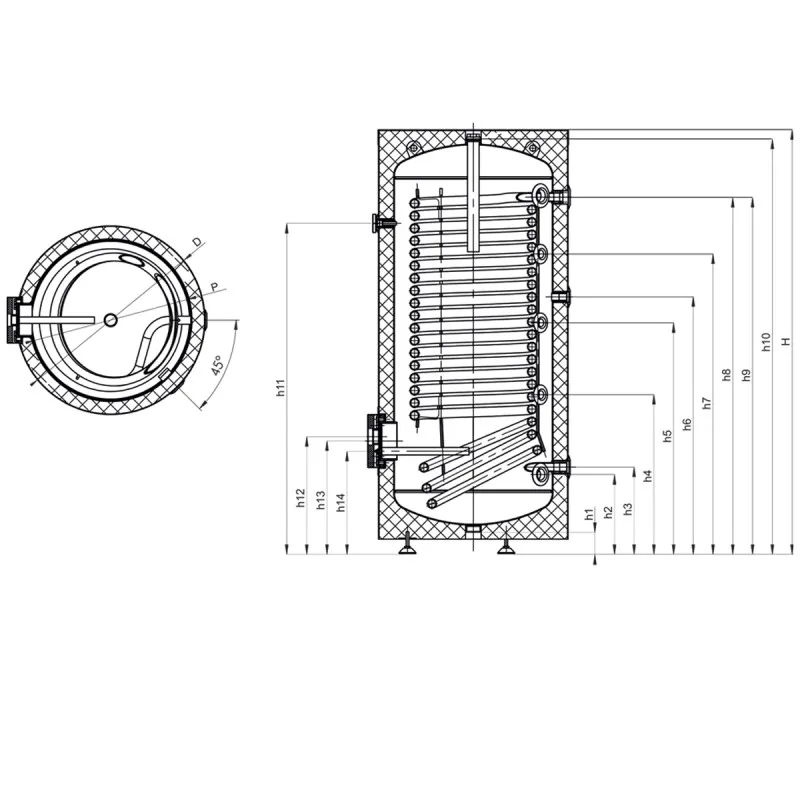 Zbiornik buforowy do pompy ciepła z wężownicą 150l