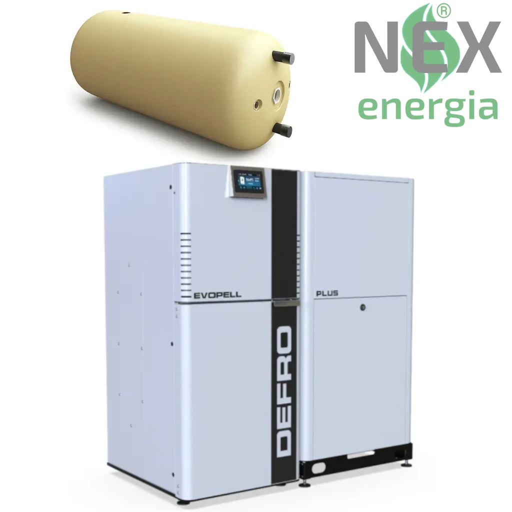 Zestaw: Kocioł na pellet DEFRO EVOPELL PLUS + zbiornik CWU 120L z montażem