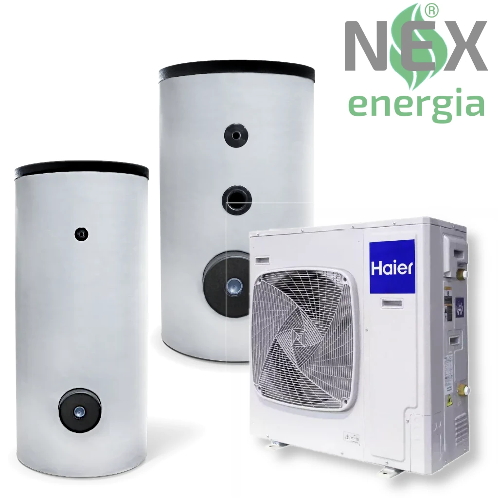 Zestaw: pompa ciepła Haier 8 kW + bufor 150l + zbiornik CWU 120l z montażem
