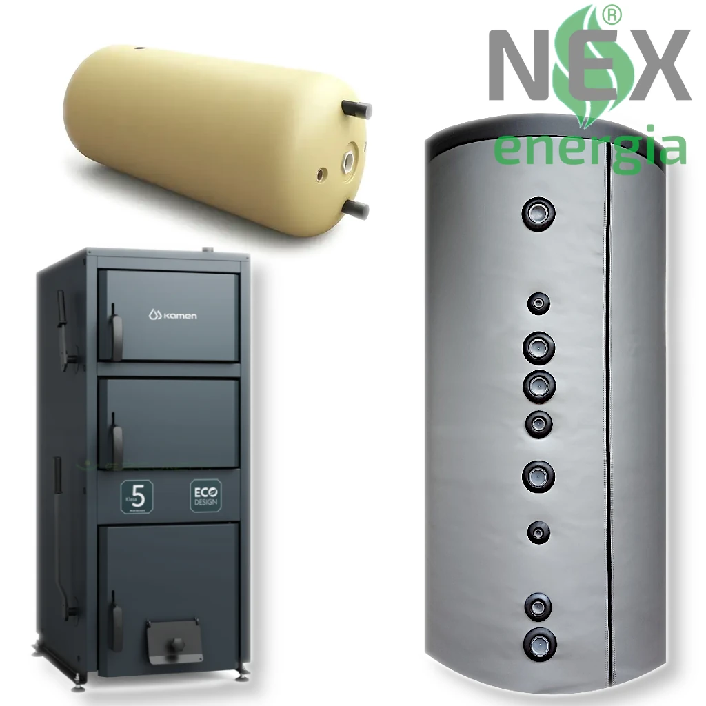 Zestaw: Kocioł zasypowy KAMEN WDS + Bufor + CWU + Montaż